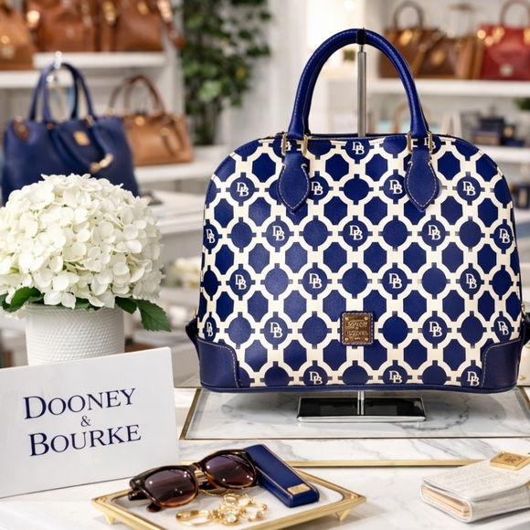 Dooney & Bourke Handbags - Dooney & Bourke Sanibel Blue and White‎ coastal hand Bag beach vacation purse